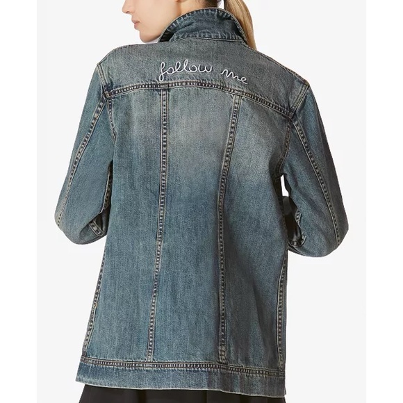 Avec Les Filles Jackets & Blazers - Avec Les Filles | Follow Me Embroidered Cotton Longline Denim Jacket